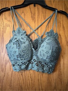 Lace Bralette with Strappy Back - Sage Green